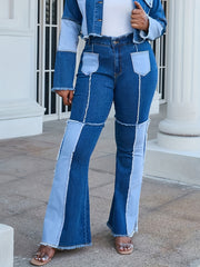  Colorblock Raw Trim Flared Leg Jeans