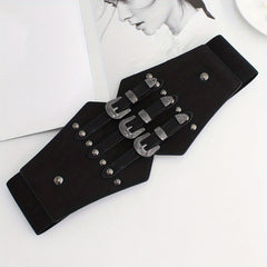 Wide Punk Elastic Waistband Rivet Belt