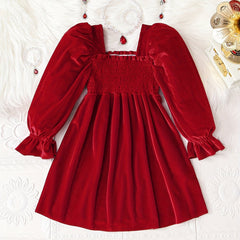Velvet Long Sleeve Princess Party Dress for Girls