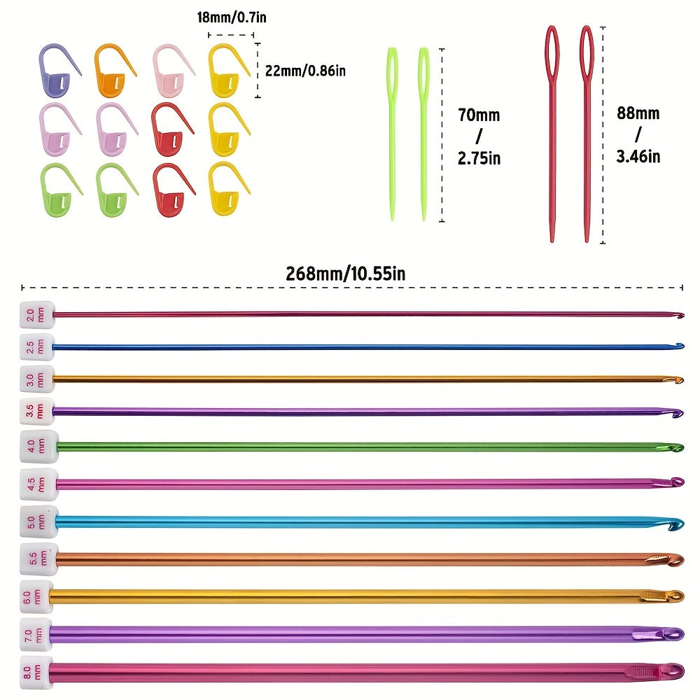 Aluminum Crochet Hooks Set 11pcs 2-8mm + Accessories