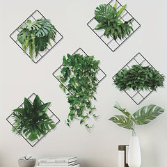 6pcs Mesh Green Pothos Wall Stickers PVC Self-adhesive