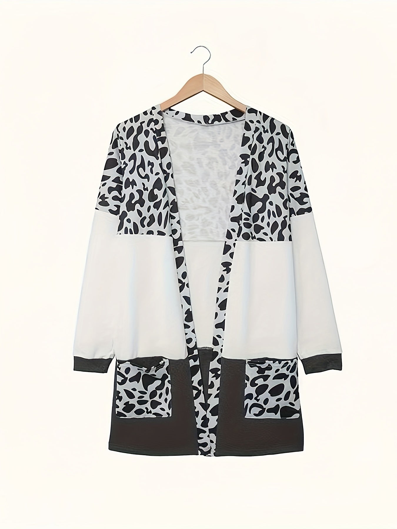  Leopard Print Open Front Cardigan with Pockets