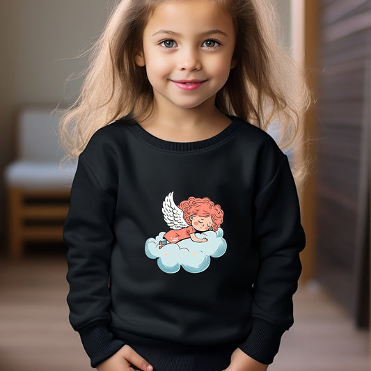Angel Print Sweatshirt Girls Graphic Pullover for Kids Fall Winter
