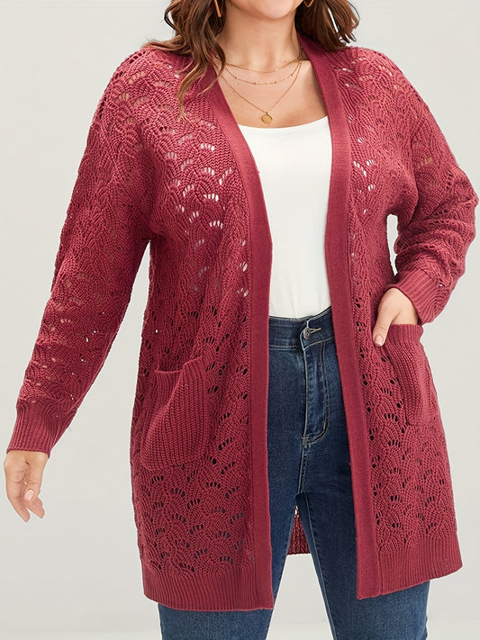  Casual Cardigan Women's Plus Hollow Knitted Long Sleeve Open Front Swe