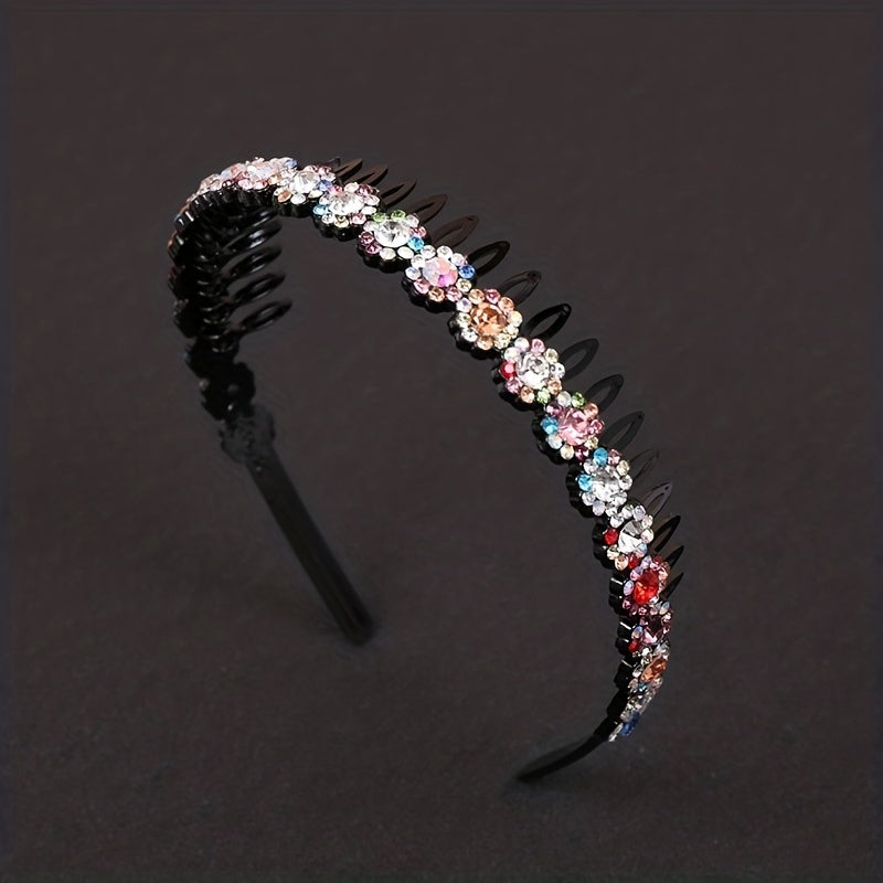 Colorful Rhinestone Flower Tooth Headband for Skincare and Makeup
