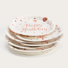 25pcs Happy Birthday Tableware Rose Golden Paper Plates Napkins
