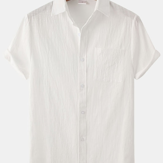 Chinese Style Men's Cotton Linen Shirt Short Sleeve Button