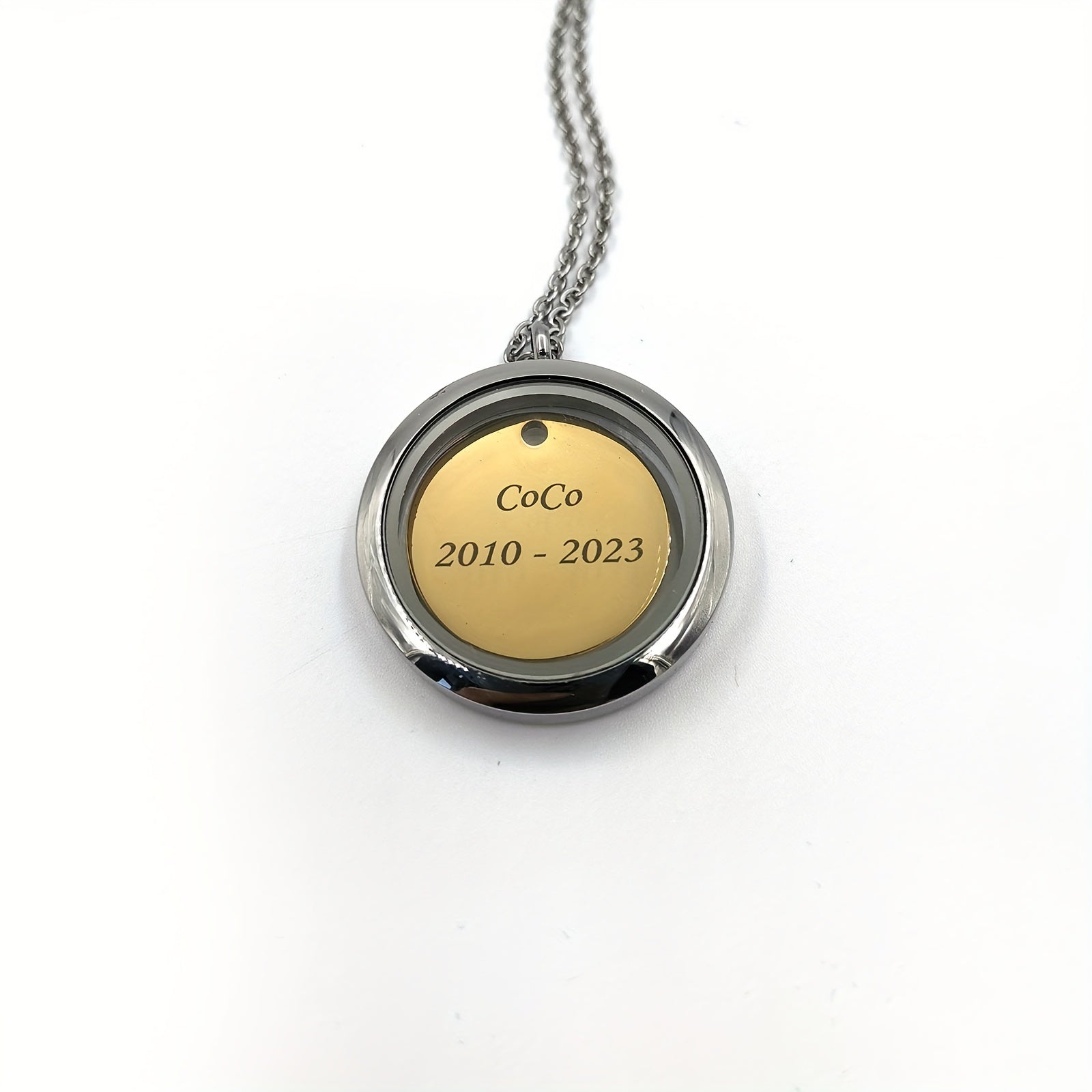 Silver Screw Cap Pet Memorial Pendant Engrave Name Years Golden Plate Pet Hair