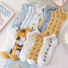 10 Pairs Floral Print & Lightweight Ankle Socks Women's Stockings