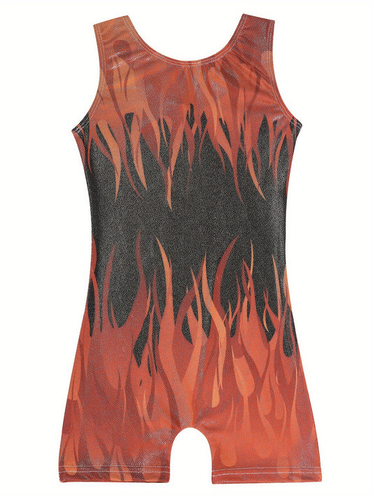 Flame Graphic Gymnastics Suit Ballet Leotard