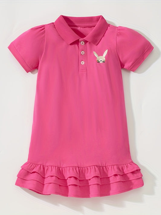 Girls Rabbit Graphic Ruffled POLO Dress For Summer Holiday Party