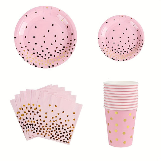 16pcs Pink/Gold Party Supplies Disposable Dinnerware Set for Birthday Baby Showe