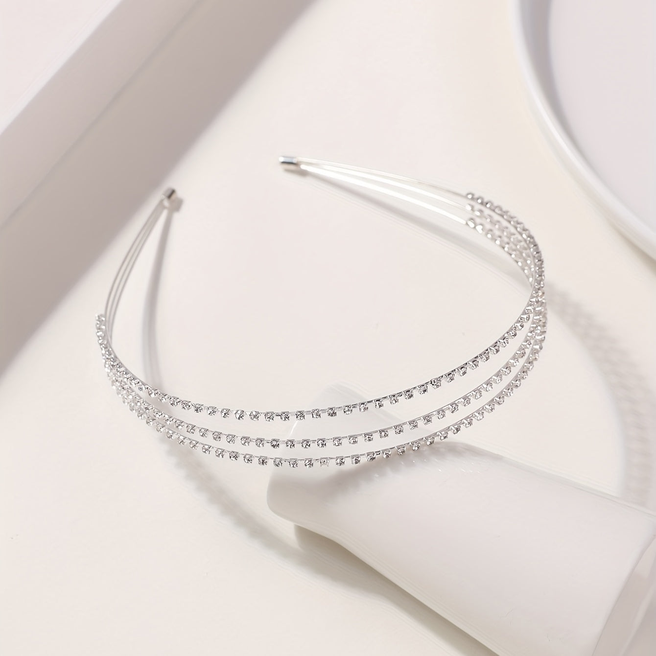 Three Layered Rhinestone Headband Metal Headdress for Wedding