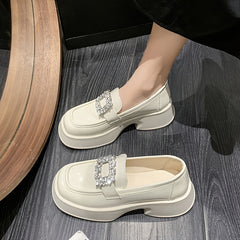 Rhinestone Platform Loafers Women's Slip On Shoes