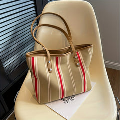 Retro Striped Tote Bag Canvas Shoulder Bag Women's Casual Versatile Handbag