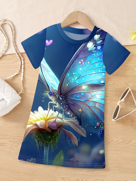 Butterfly Graphic Short Sleeve Dress for Girls