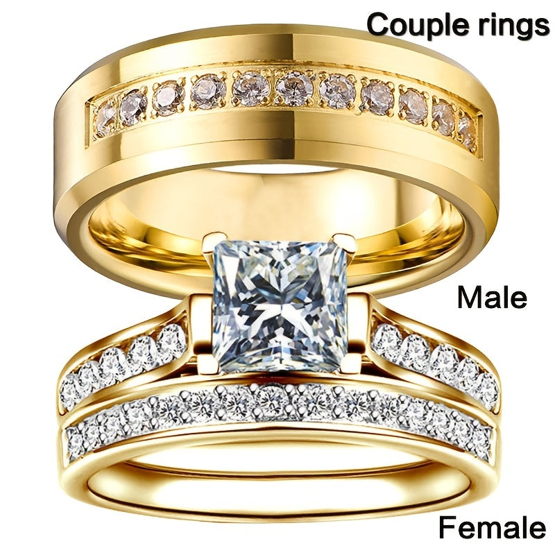 Zircon Engagement Rings Set Women Wedding Mens Ring