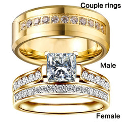 Zircon Engagement Rings Set Women Wedding Mens Ring