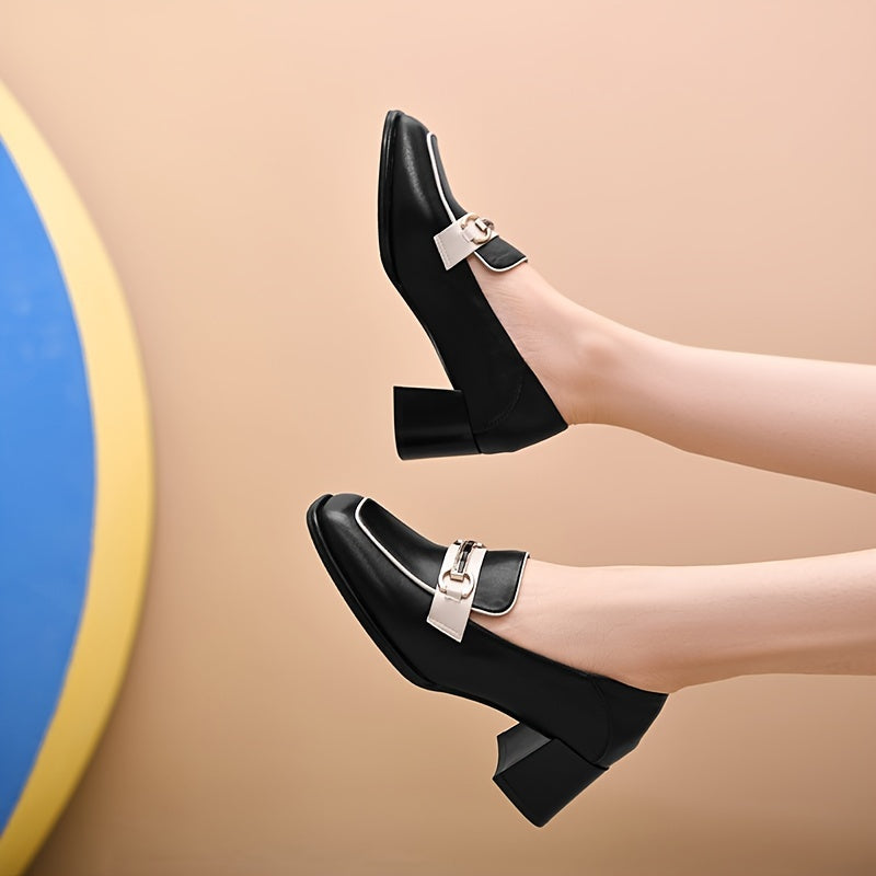 Women's Chunky Heel Chain Decor Loafers Non Slip Slip On Shoes