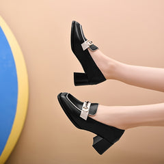 Women's Chunky Heel Chain Decor Loafers Non Slip Slip On Shoes