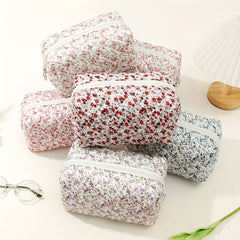 Floral Quilted Makeup Bag Cosmetic Storage for Women Durable Travel Pouch