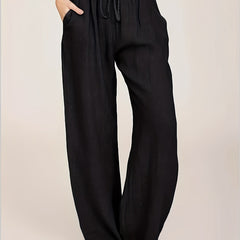 Solid Drawstring Wide Leg Pants for Women