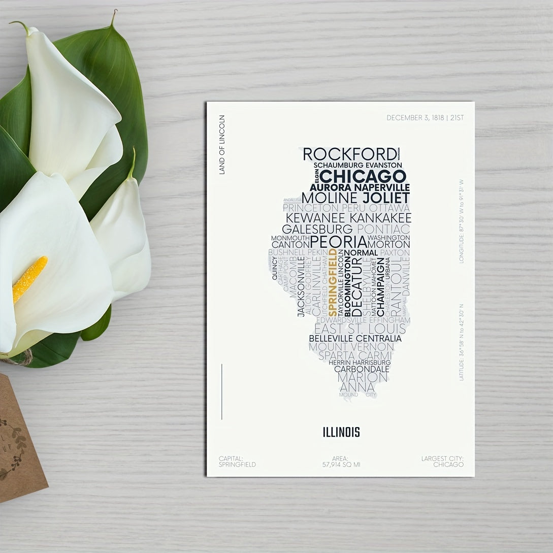 Illinois State Map Sticker Modern Typography Art Waterproof Removable Kid