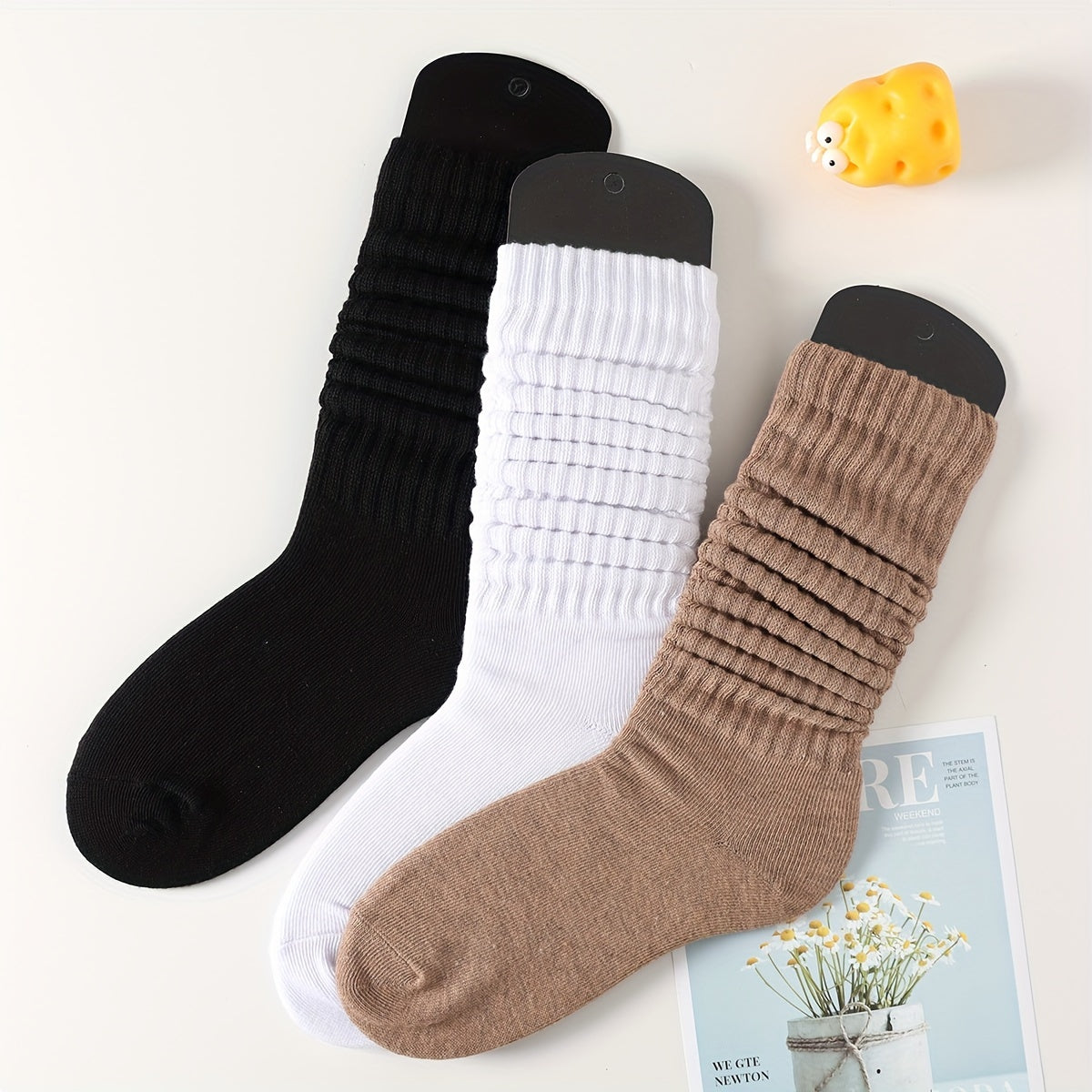 3 Pairs Comfy & Soft Solid Socks Women's Stockings