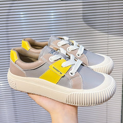 Women's Retro Block Faux Leather Sneakers Lace Up Sport Shoes