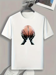 Basketball Pattern Print Men's Comfy Sports T shirt Graphic Tee