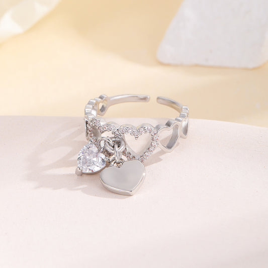 Heart Zircon Pendant Ring Love Alloy Ring Wedding Birthday Gift