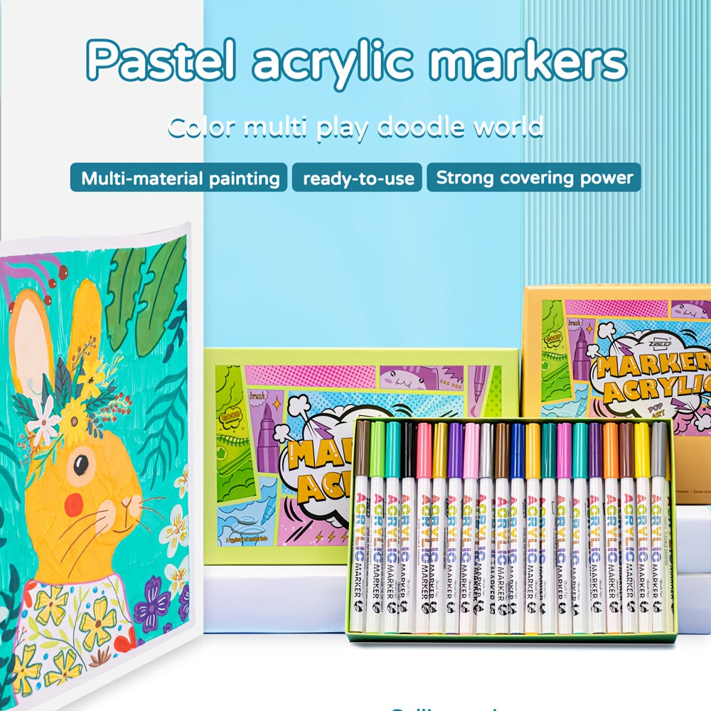 18 Pastel Acrylic Cartoon Doodle Marker Set Strong Coverage