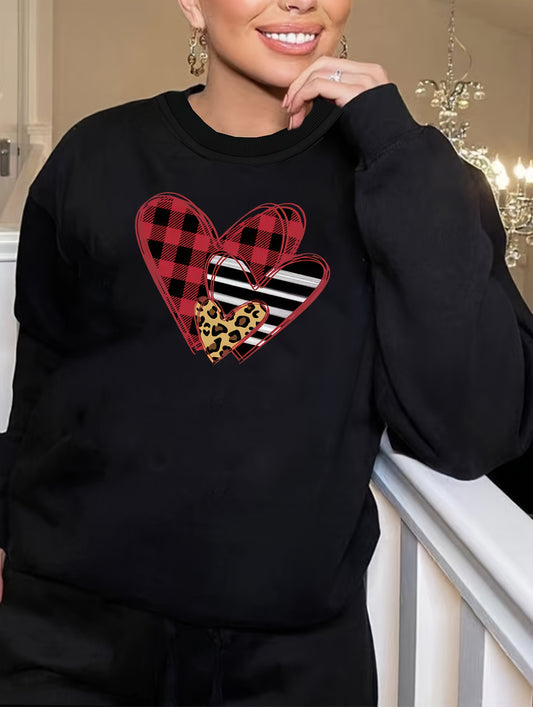  Heart Print Long Sleeve Lounge Top