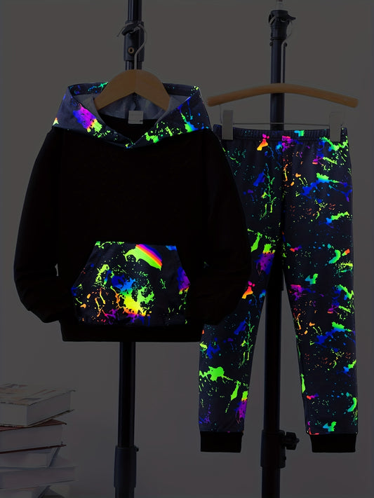 Boy's Paint Splash Pattern 2pcs Outfit Set