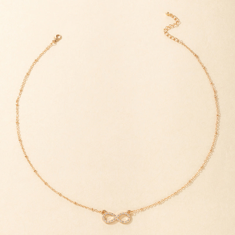 Infinity Shape Pendant Chain Necklace Rhinestones Alloy Neck Chain