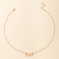 Infinity Shape Pendant Chain Necklace Rhinestones Alloy Neck Chain