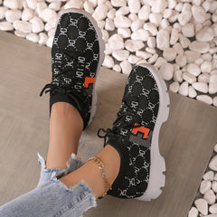Women's Geometric Pattern Sneakers Casual Lace Up Outdoor Shoes