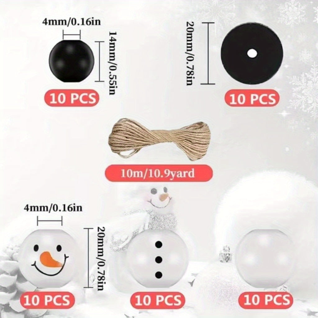 Christmas Snowman Wooden Beads Jute Rope, Holiday DIY Party Home Decor