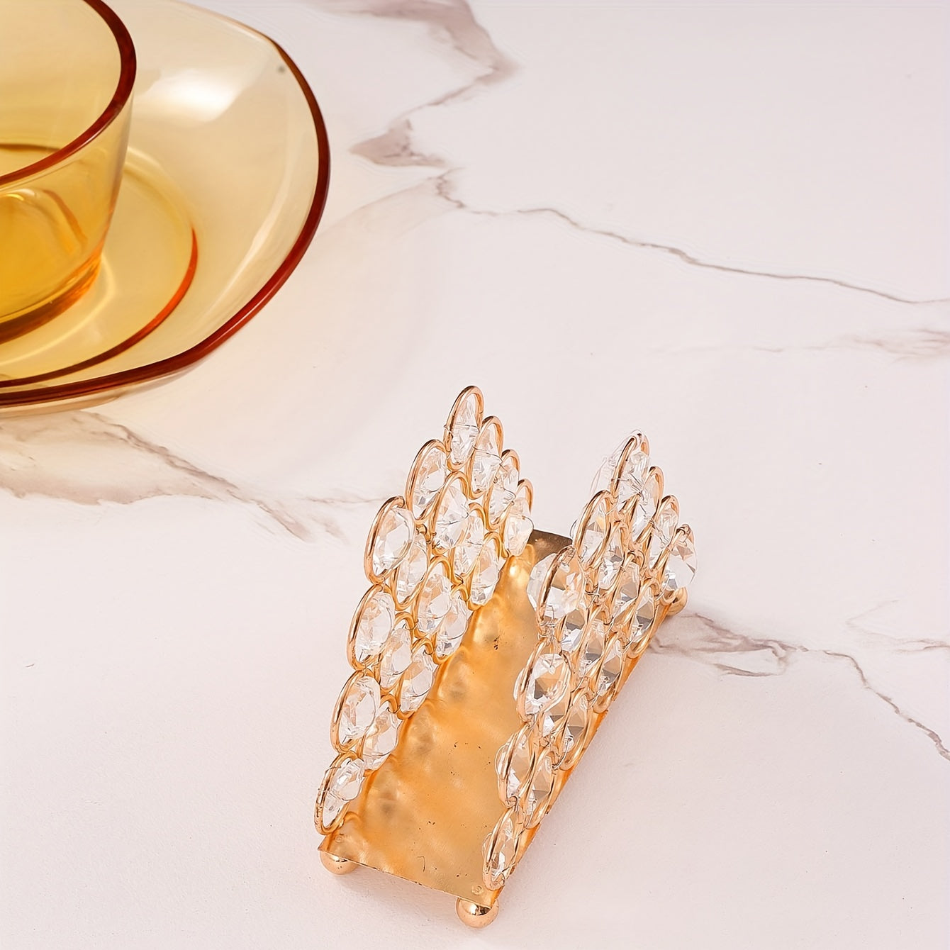 Golden Crystal Rhinestone Napkin Holder Vertical Style Paper Clip