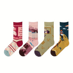 Illustration Print Socks Funny Mid Tube Women's Stockings