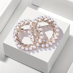 Vintage Double Rings Brooch with Faux Pearls