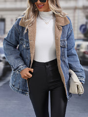 Women's Plus Size Casual Denim Jacket with Fleece Liner
