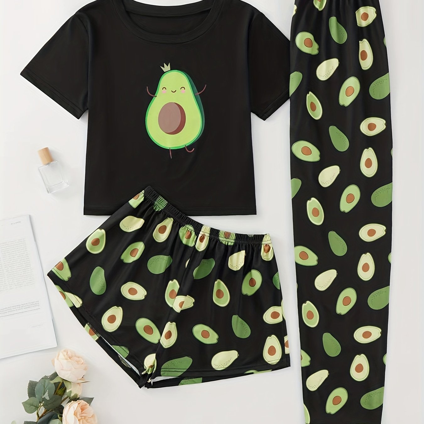 Avocado Print Pajama Set Short Sleeve Top & Shorts