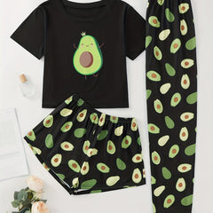 Avocado Print Pajama Set Short Sleeve Top & Shorts