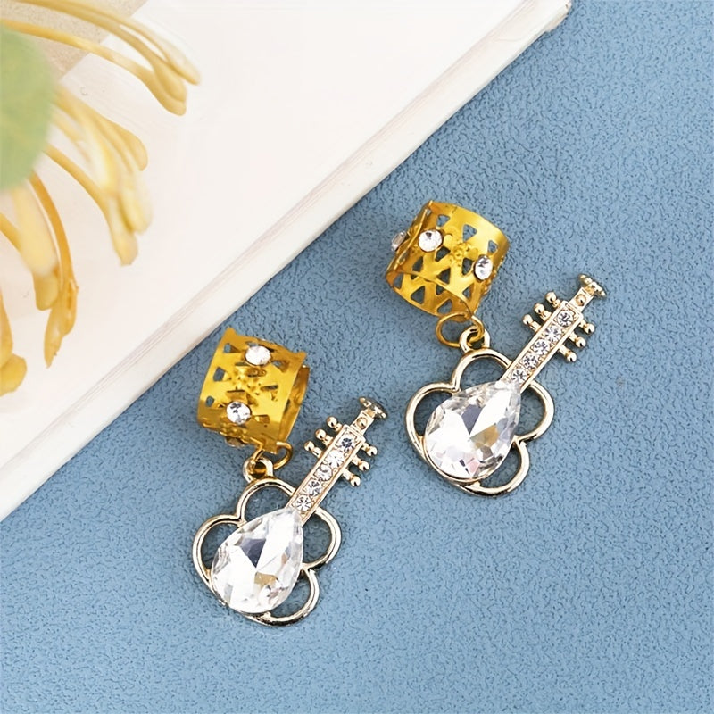 10pcs Guitar Shape Crystal Hair Beads Hippie Style Hair Accessories