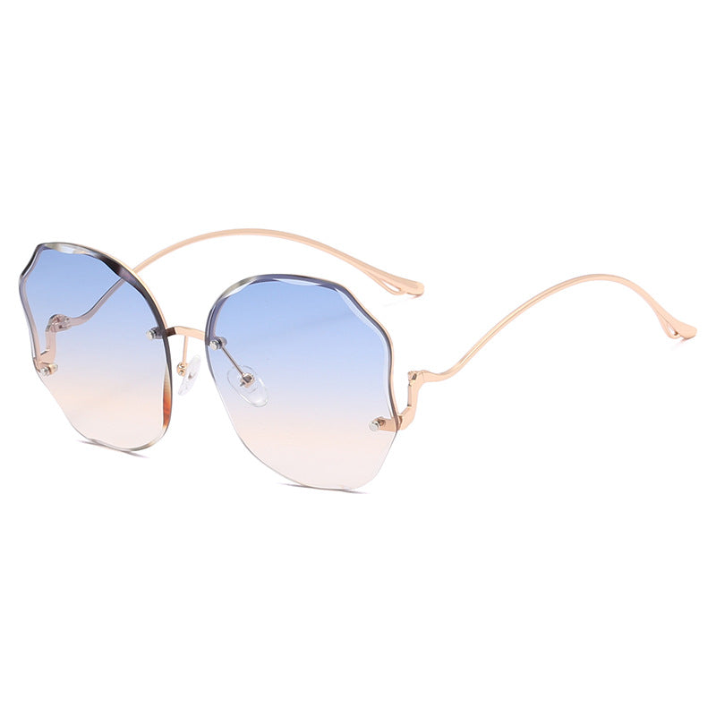 Oversized Gradient Rhinestone Polygon Sunglasses With Case