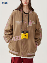 Y2k Graphic Baseball Coat Long Sleeve Snap Button Jacket