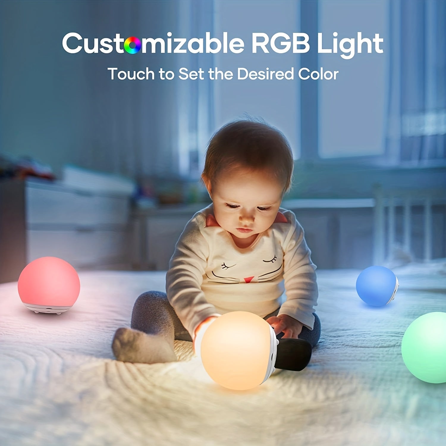 Bright Rechargeable Night Light for Children, RGB Warm Red LED Night Light