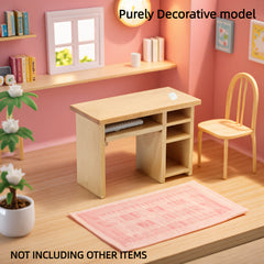 Mini Wooden Computer Desk Set Model Desk with Mouse and Keyboard 1:12 Scale