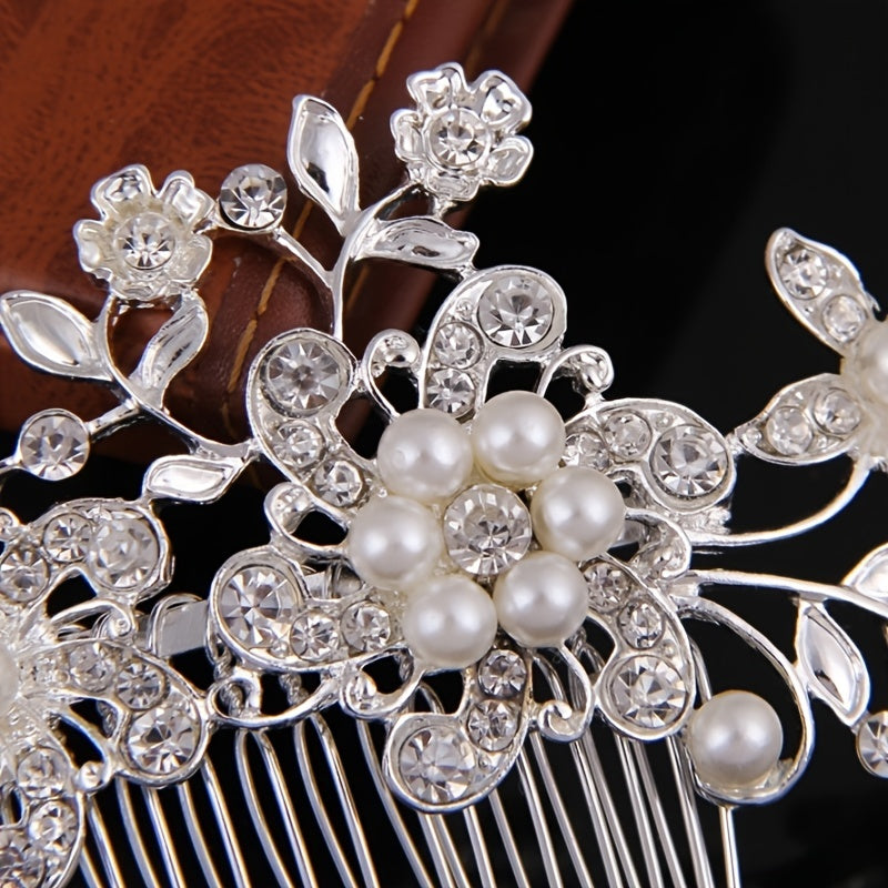 Silver Faux Pearl Crystal Wedding Hair Comb Headband